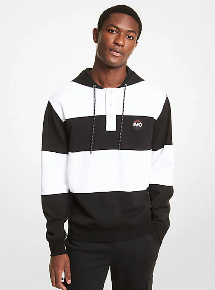 Striped Cotton Blend Rugby Hoodie