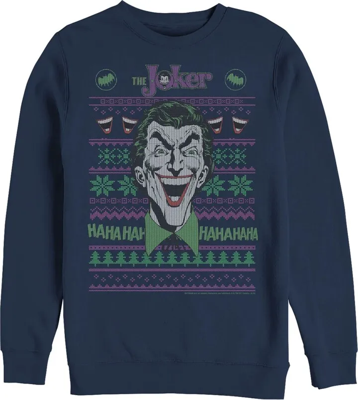 Men's Batman Ugly Christmas Joker Laugh Sweatshirt - Navy Blue - Small