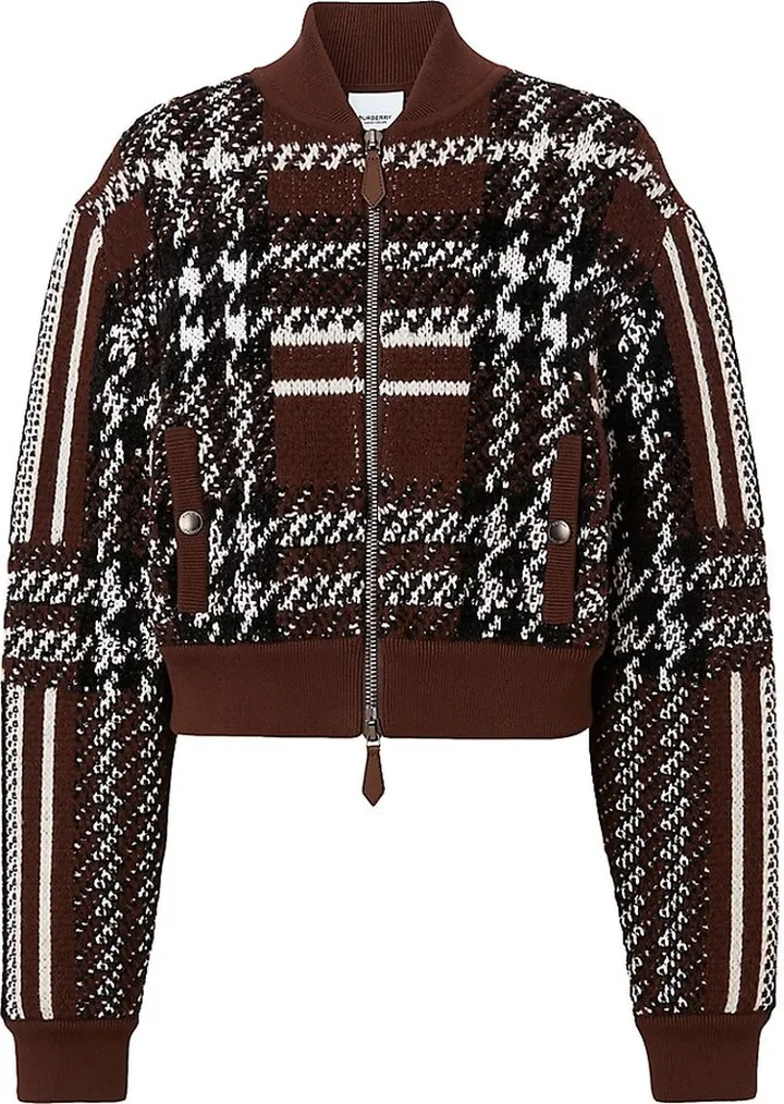 Caitryn Plaid-Knit Bomber Jacket