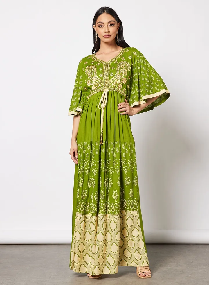 Casual Embroidered V-Neck Jalabiya For Women