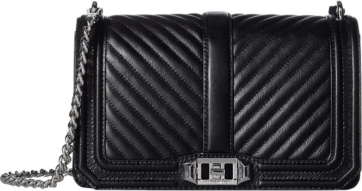 Rebecca Minkoff Chevron Quilted Love Crossbody (Black 2) Cross Body Handbags