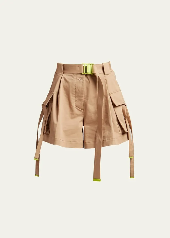 Gabardine Cargo Belted Shorts