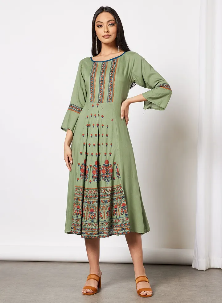 Casual Cotton Printed Round Neck All Over Jalabiya With Facemask For Women