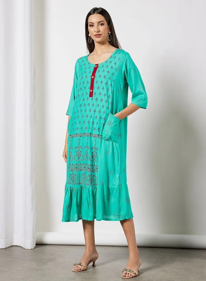 All Over Printed Round Neck Three Quarter Sleeve Jalabiya With Facemask