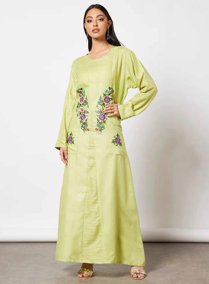 Casual Embroidered Round Neck Jalabiya For Women