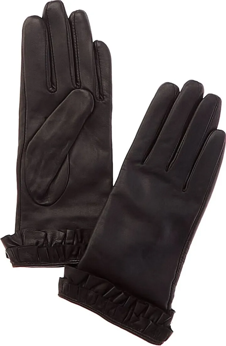 Phenix Ruffled Bow Cashmere-Lined Leather Gloves