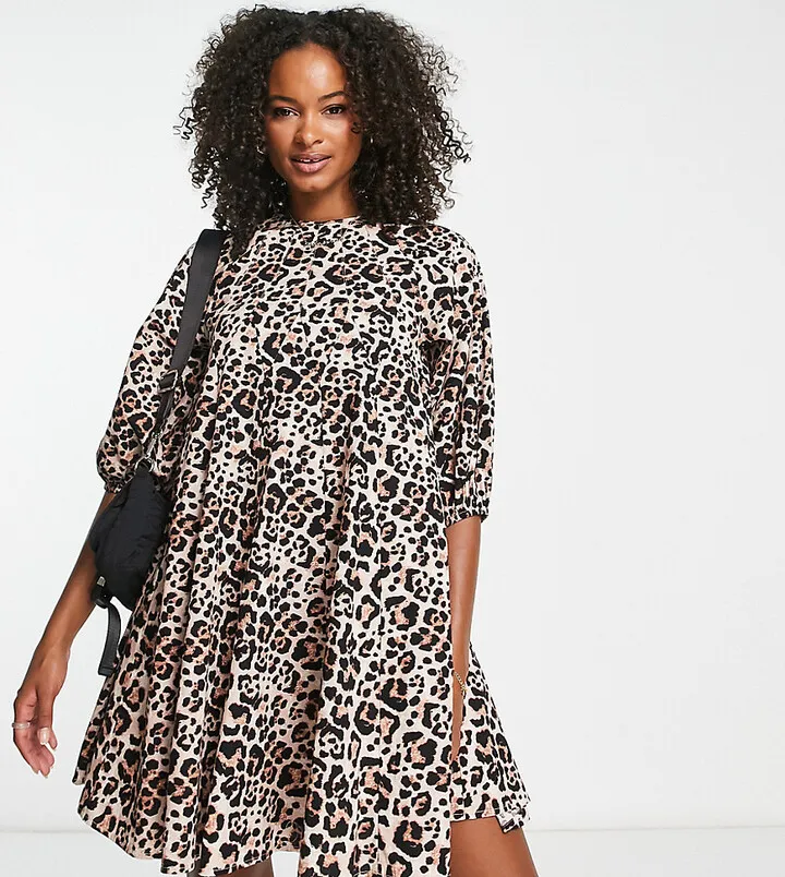 ASOS DESIGN Tall cotton trapeze mini dress in animal print