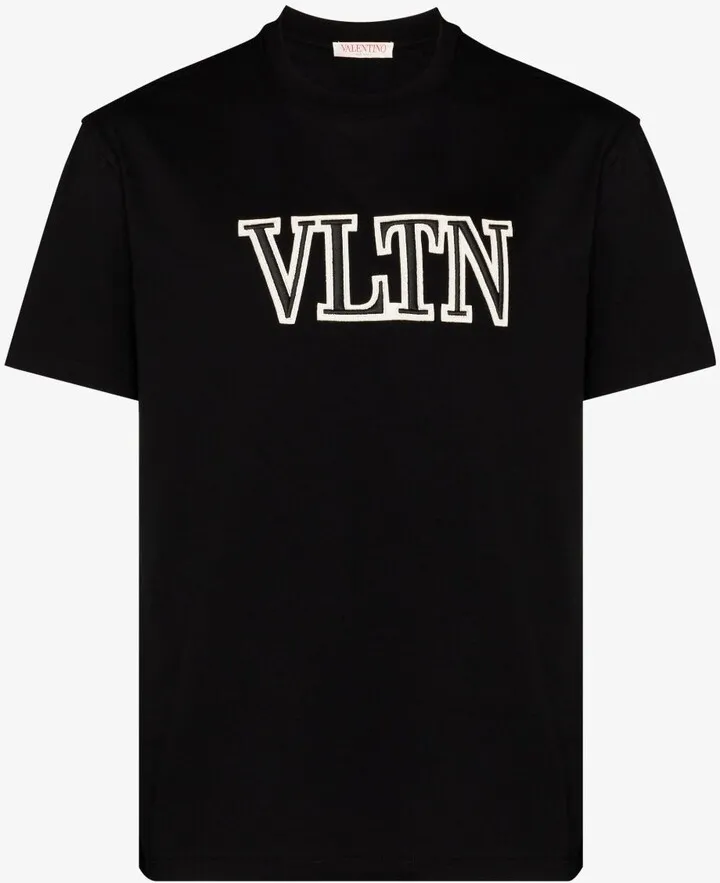 Black VLTN Embroidered Cotton T-Shirt