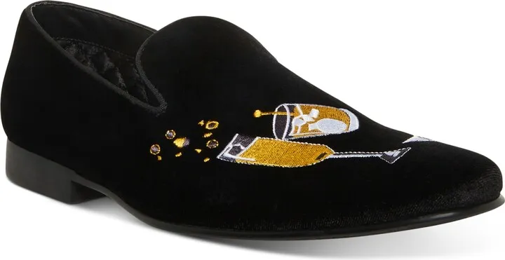 Steve Madden Men's Lyndin Embroidered Drinks Velvet Dress Slippers Men's Shoes