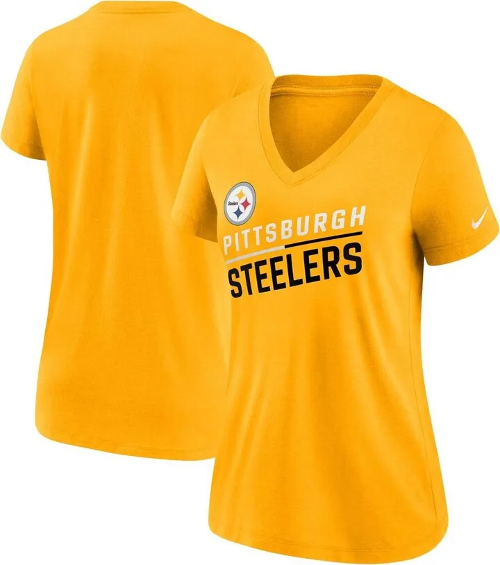 Women's Nike Gold Pittsburgh Steelers Slant Logo Tri-Blend V-Neck T-shirt
