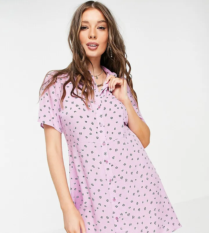 Pieces Exclusive mini shirt dress in pink floral