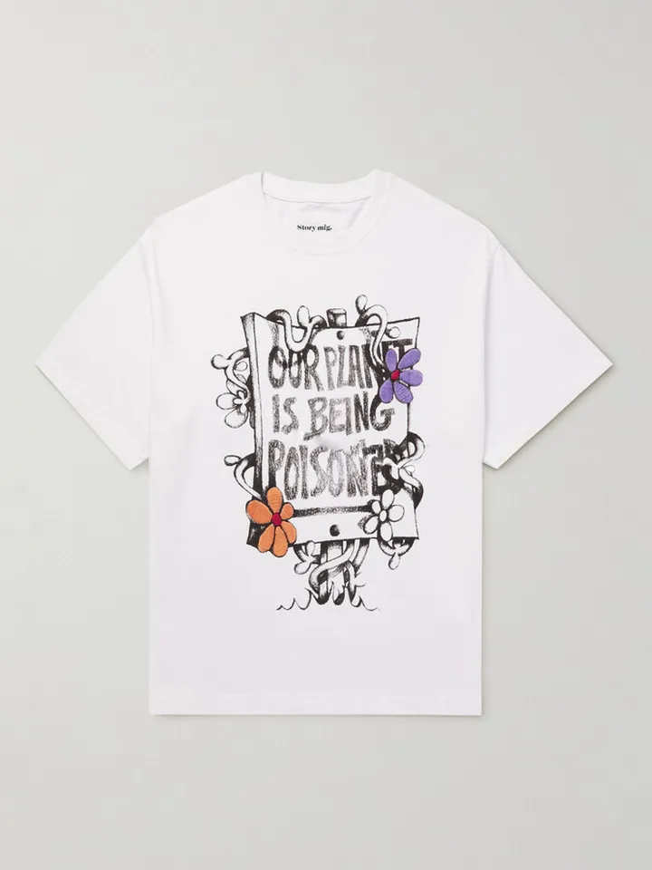 Grateful Embroidered Printed Organic Cotton-Jersey T-Shirt