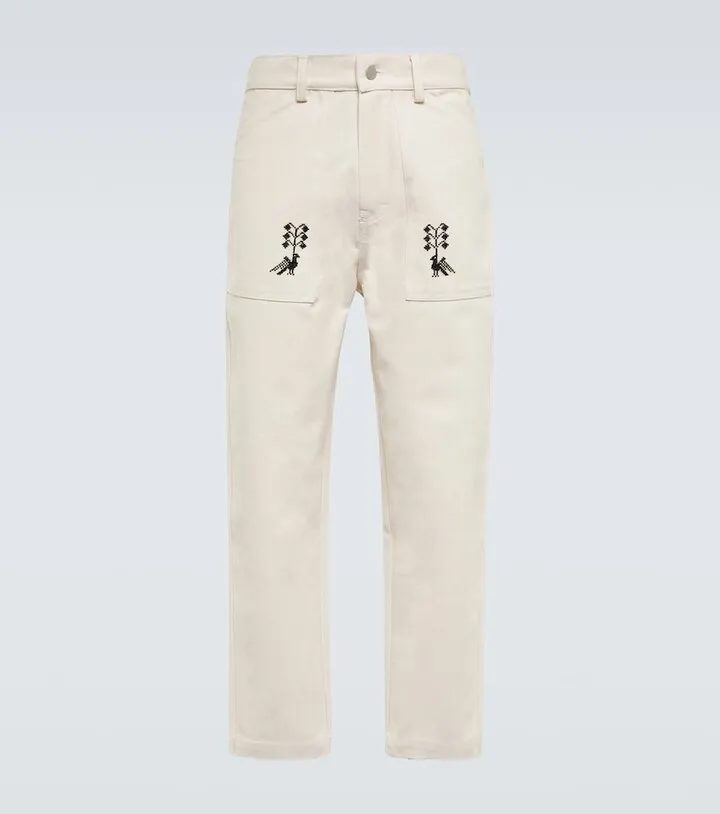 Embroidered wide-leg cotton pants