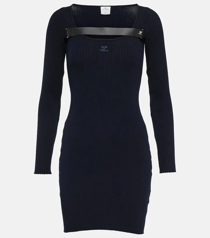 Racer ribbed-knit minidress