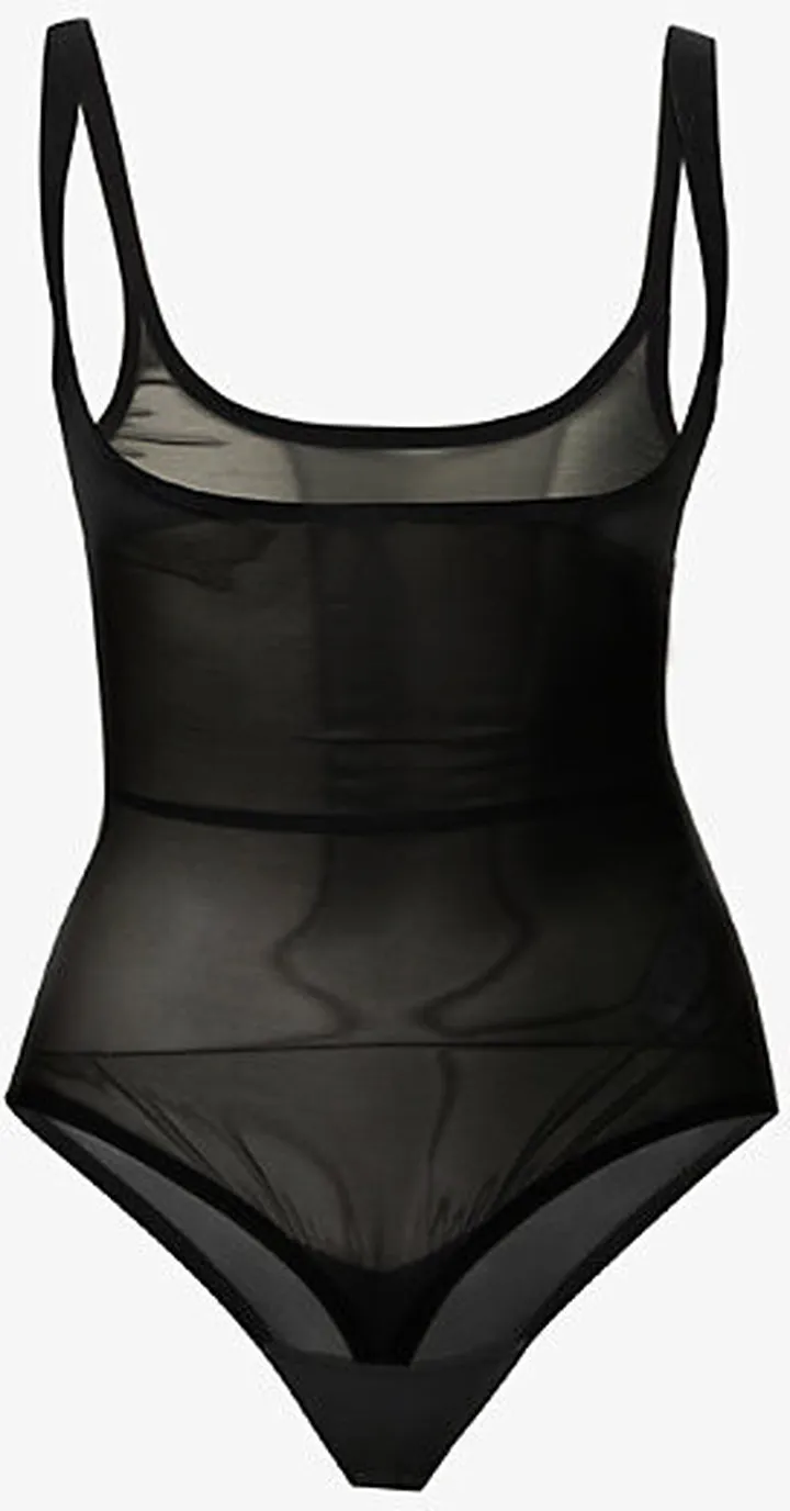 Womens Black Scoop-neckline Stretch-mesh Body