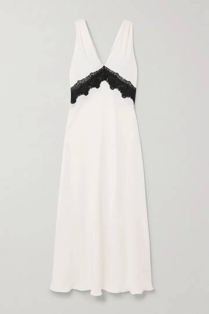 Loretta Caponi - + Net Sustain Thea Corded Lace-trimmed Silk-satin Chemise - White
