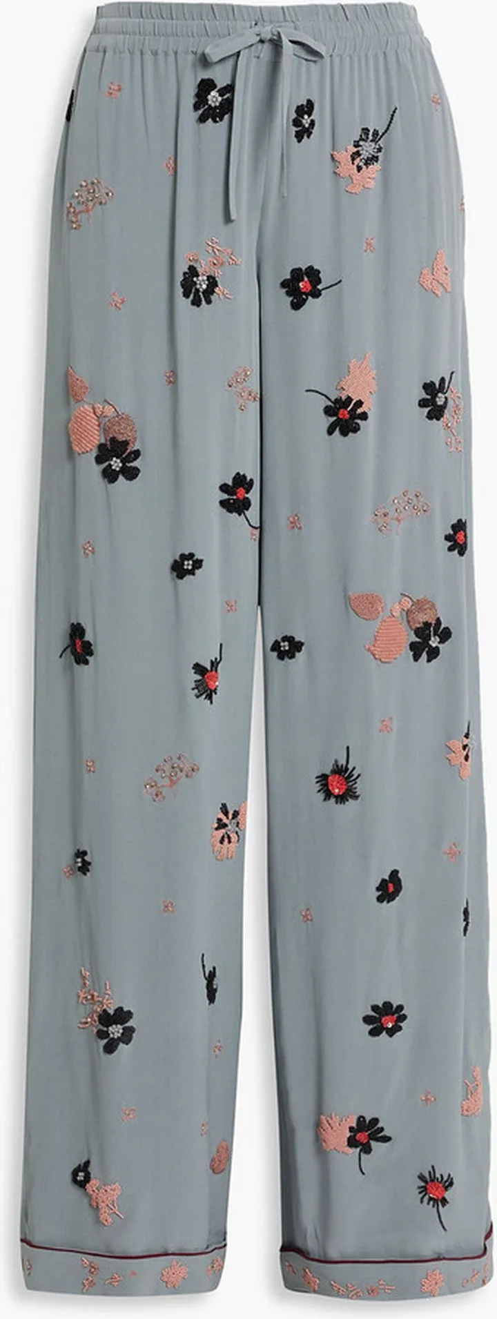 Embellished silk-crepe wide-leg pants