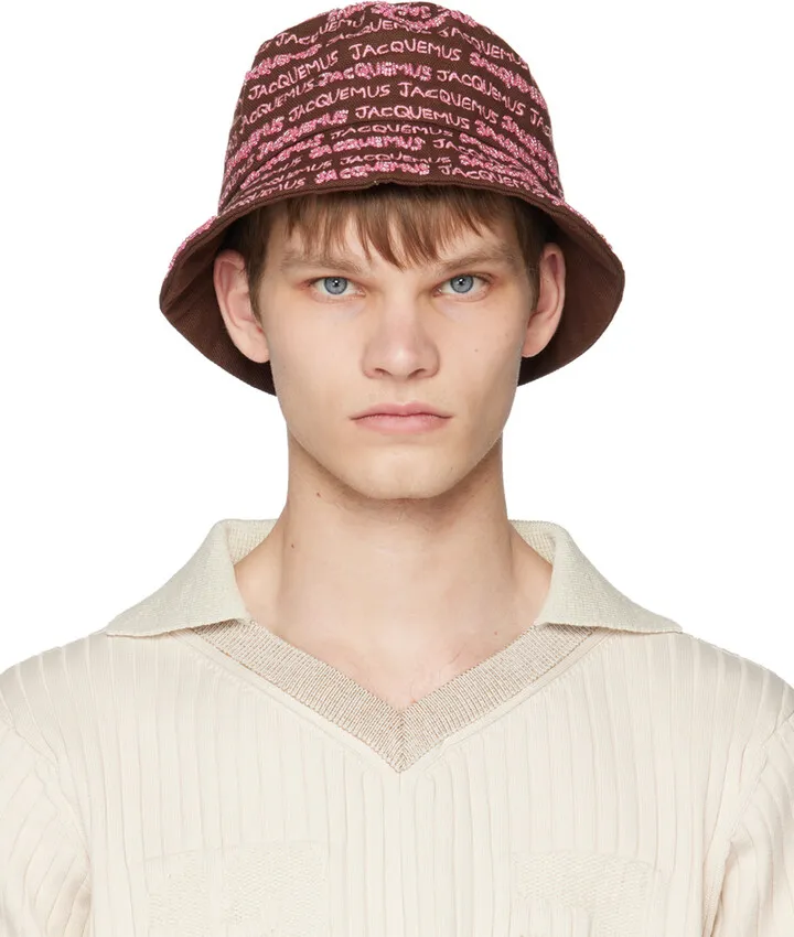 Jacquemus Brown & Pink Le Raphia 'Le Bob Bordado' Bucket Hat