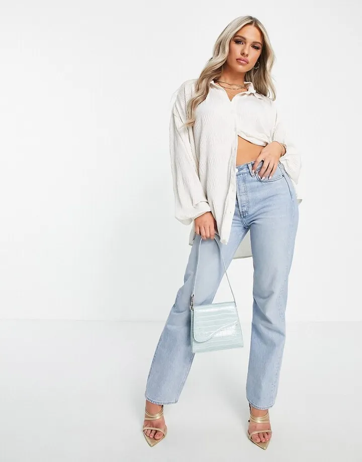 ASOS DESIGN oversized plisse shirt in cream