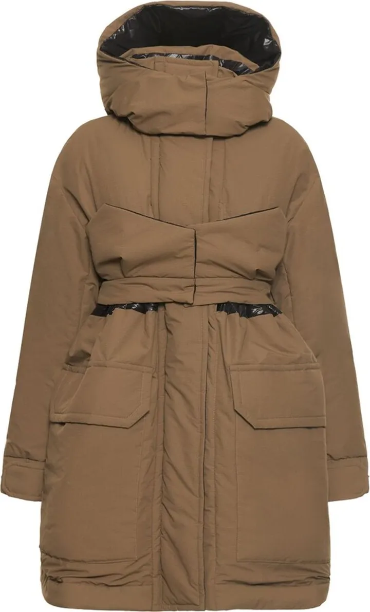 Hooded nylon corset puffer jacket