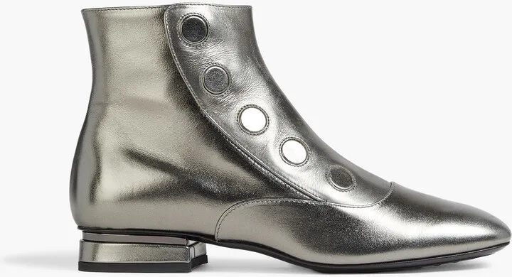 Metallic leather ankle boots