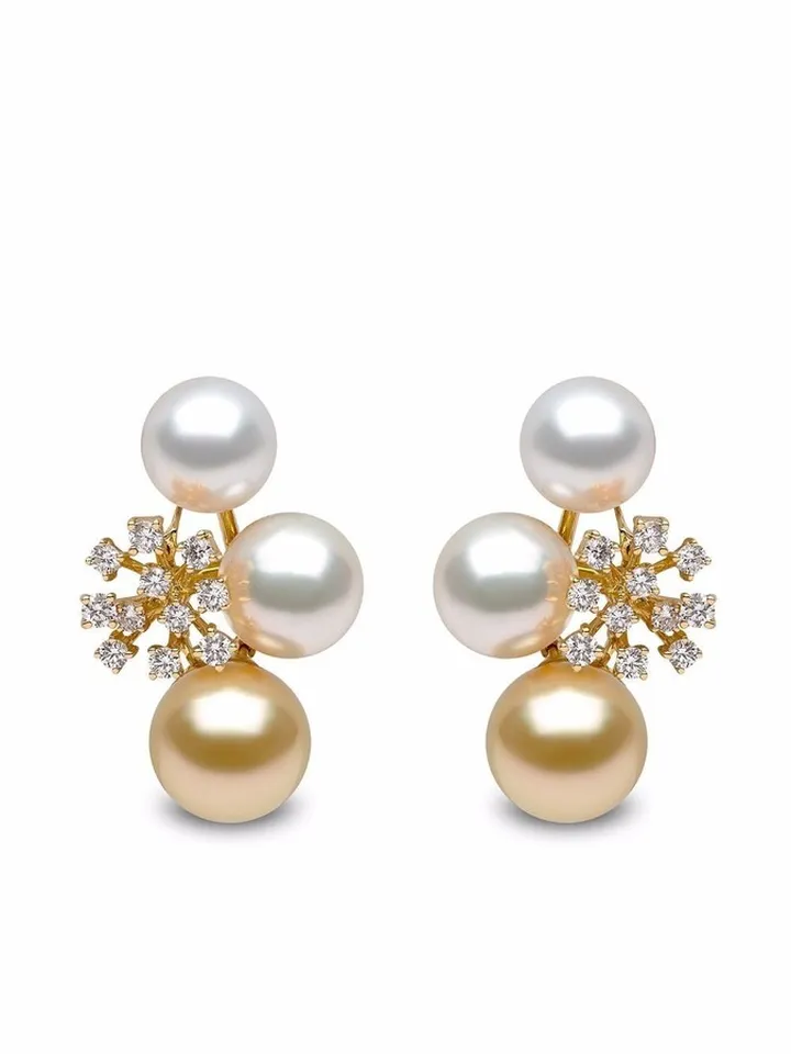 18kt yellow gold Aurelia South Sea pearl and diamond drop earrings