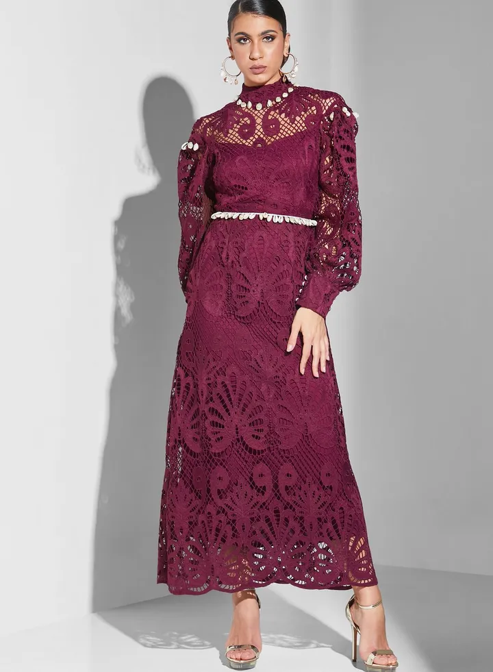 Lace and Shell Detail Maxi Dress