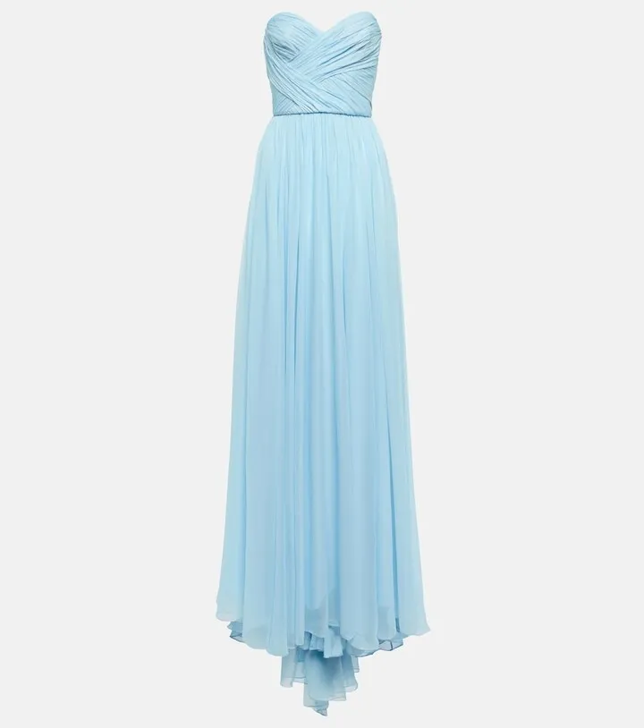 Strapless silk chiffon gown
