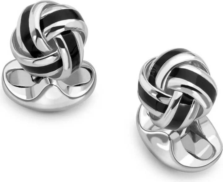 Deakin & Francis - Deakin & Francis Sterling Silver Black Enamel Knot Cufflinks