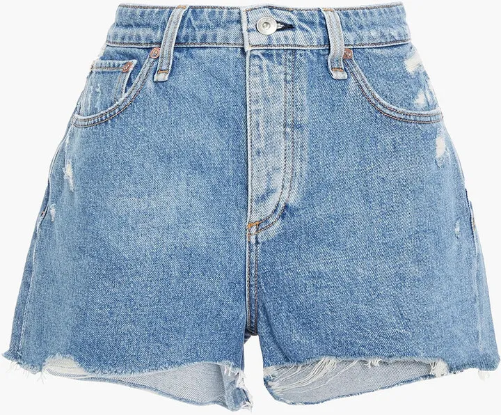 Distressed denim shorts