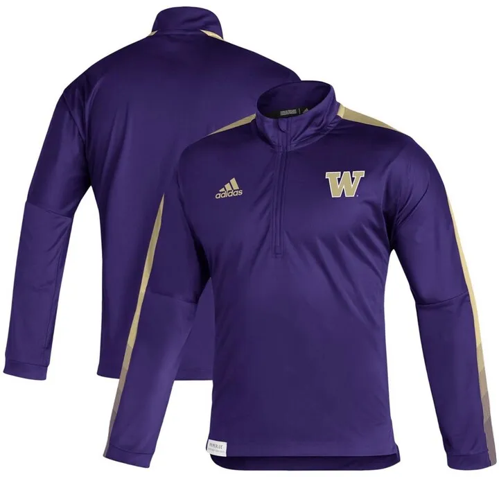 Men's Purple Washington Huskies 2021 Sideline Primeblue Quarter-Zip Jacket
