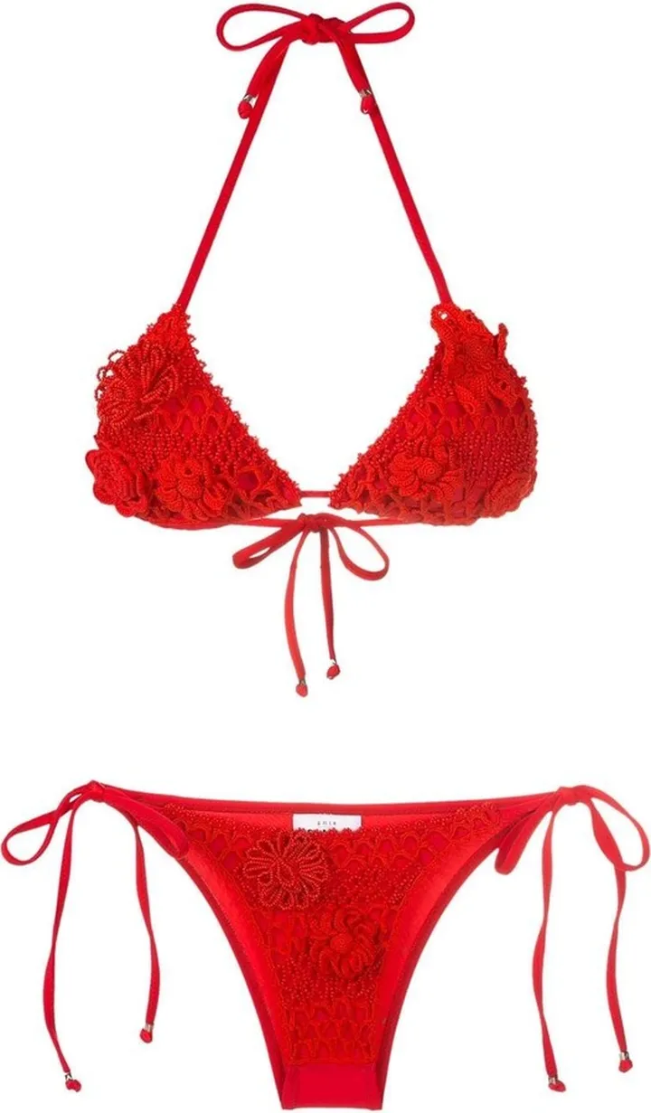 Floral-Lace Detail Halterneck Bikini