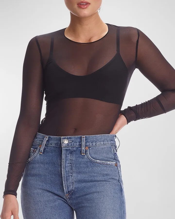 Sheer Mesh Long-Sleeve Tee