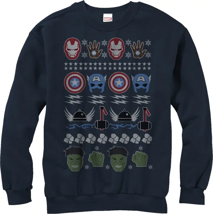 Men's Marvel Ugly Christmas Avengers Winter Sweatshirt - Navy Blue - 2X Large