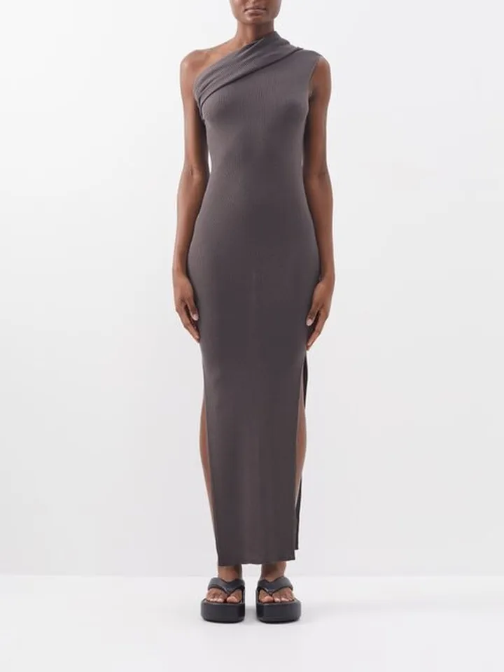 One-shoulder Ribbed Wool-jersey Dress