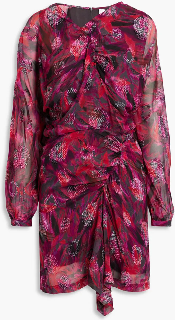 Paolina ruched printed fil coupé silk-blend chiffon mini dress