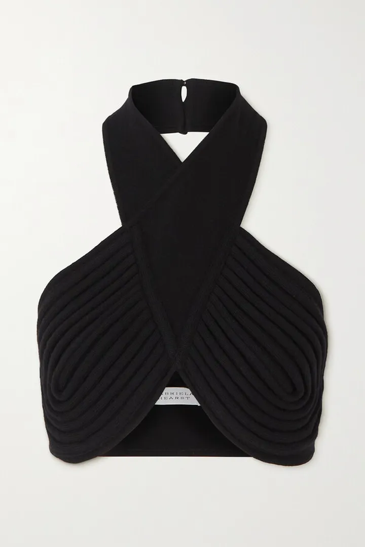 Gabriela Hearst - Eris Cropped Ribbed Merino Wool Halterneck Top - Black