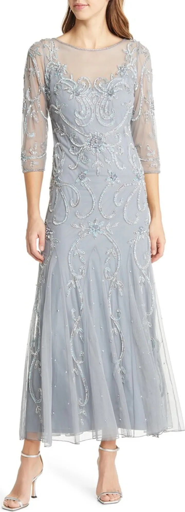 Beaded Illusion Neck Gown