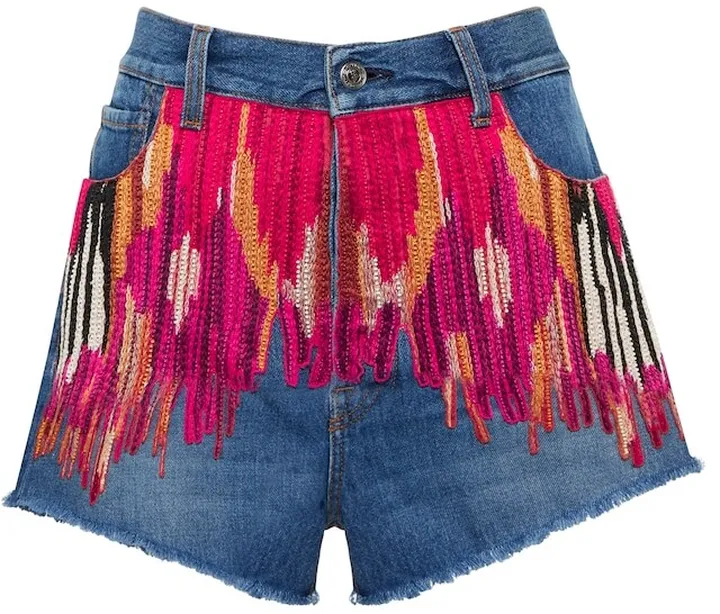 Beaded high-rise denim shorts
