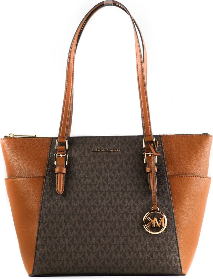 Michael Kors Charlotte Signature Leather Large Top Zip Tote Handbag Bag Women's