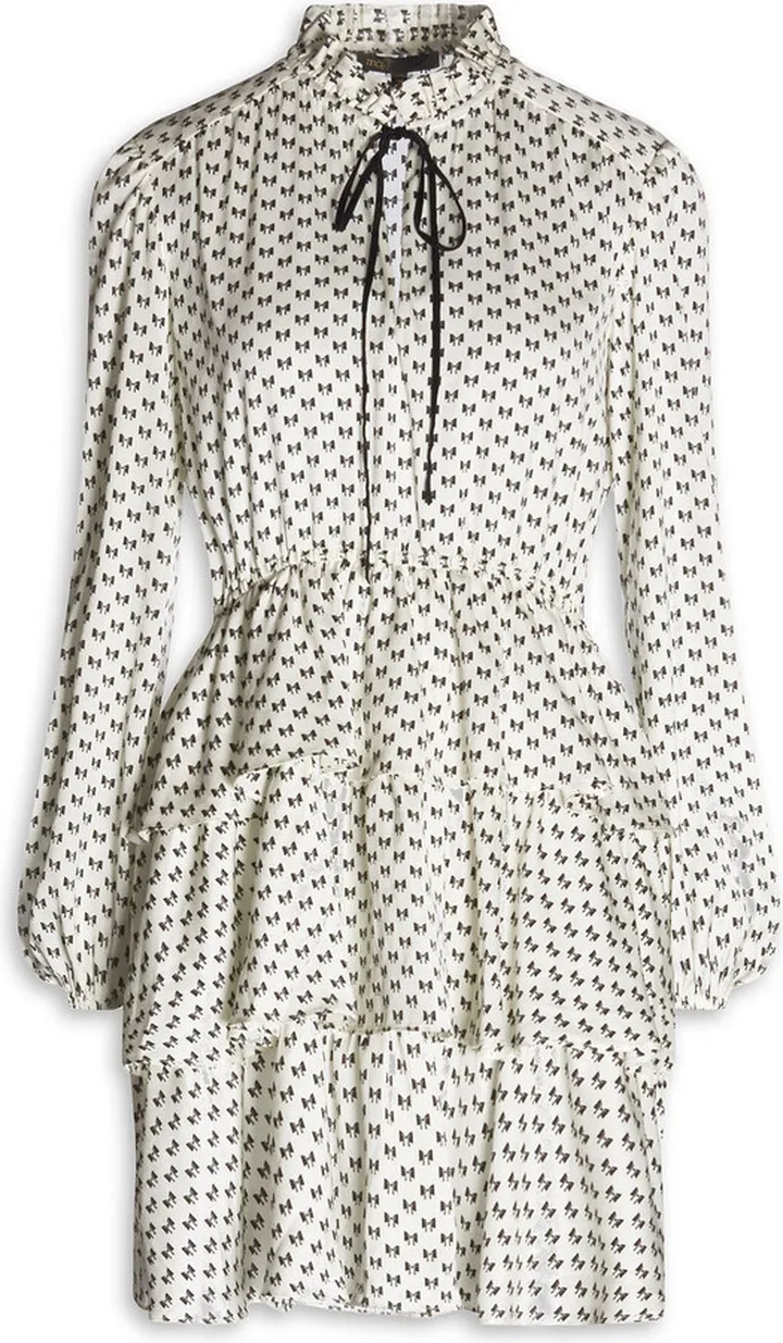 Tie-front tiered printed crepe de chine mini dress