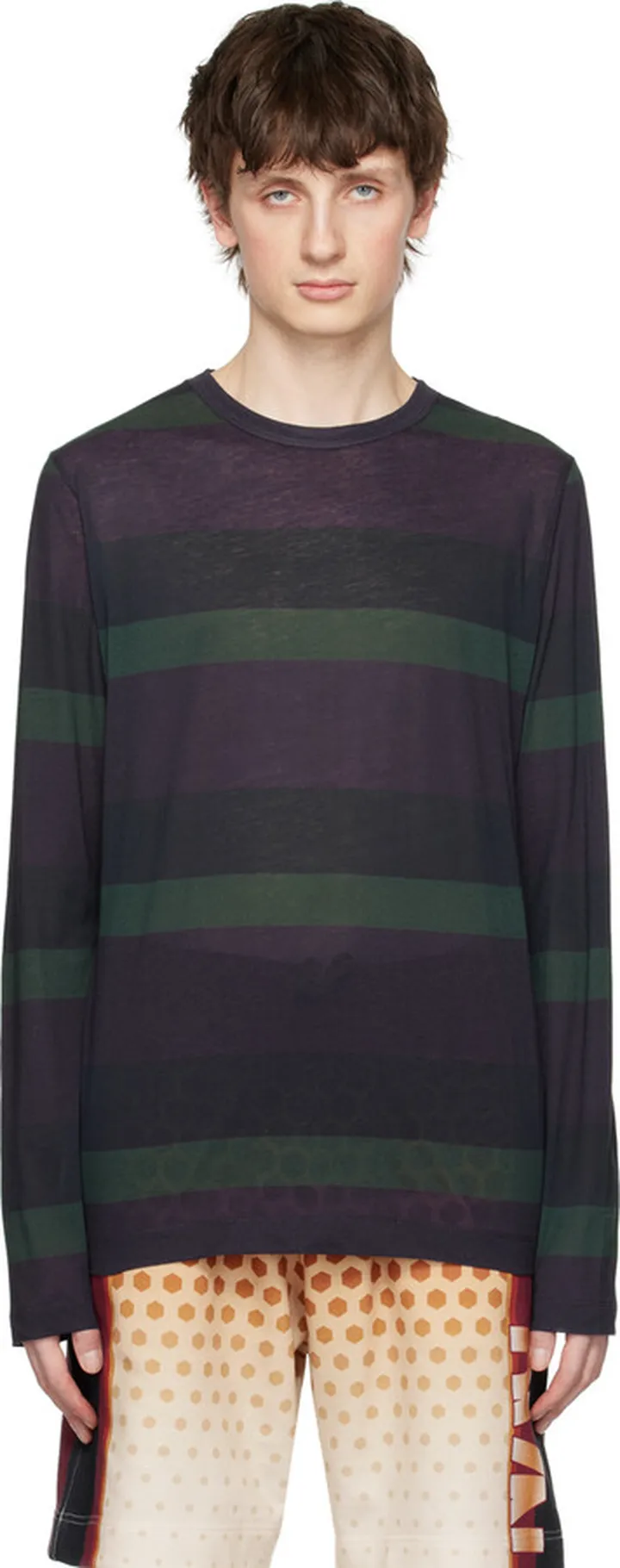 Dries Van Noten Purple & Green Striped Long Sleeve T-Shirt