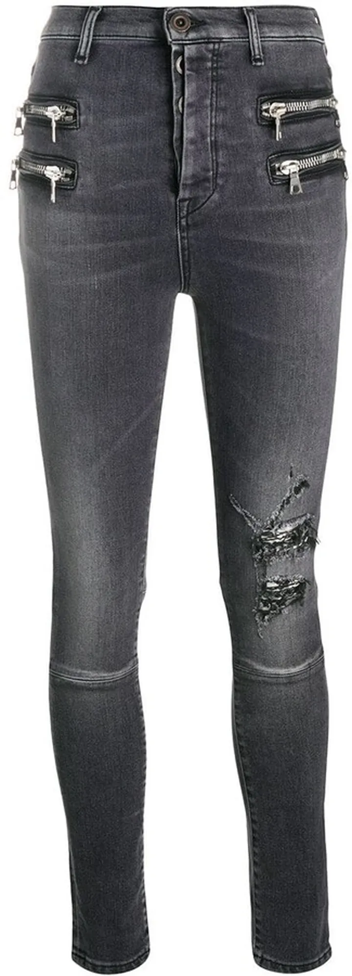 Distressed-Effect Zip-Detail Denim Jeans