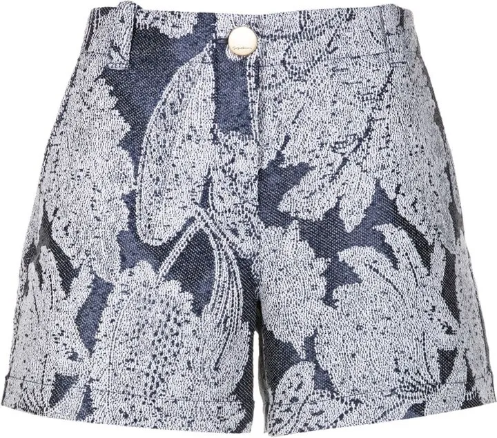 Floral-Jacquard Denim Mini Shorts