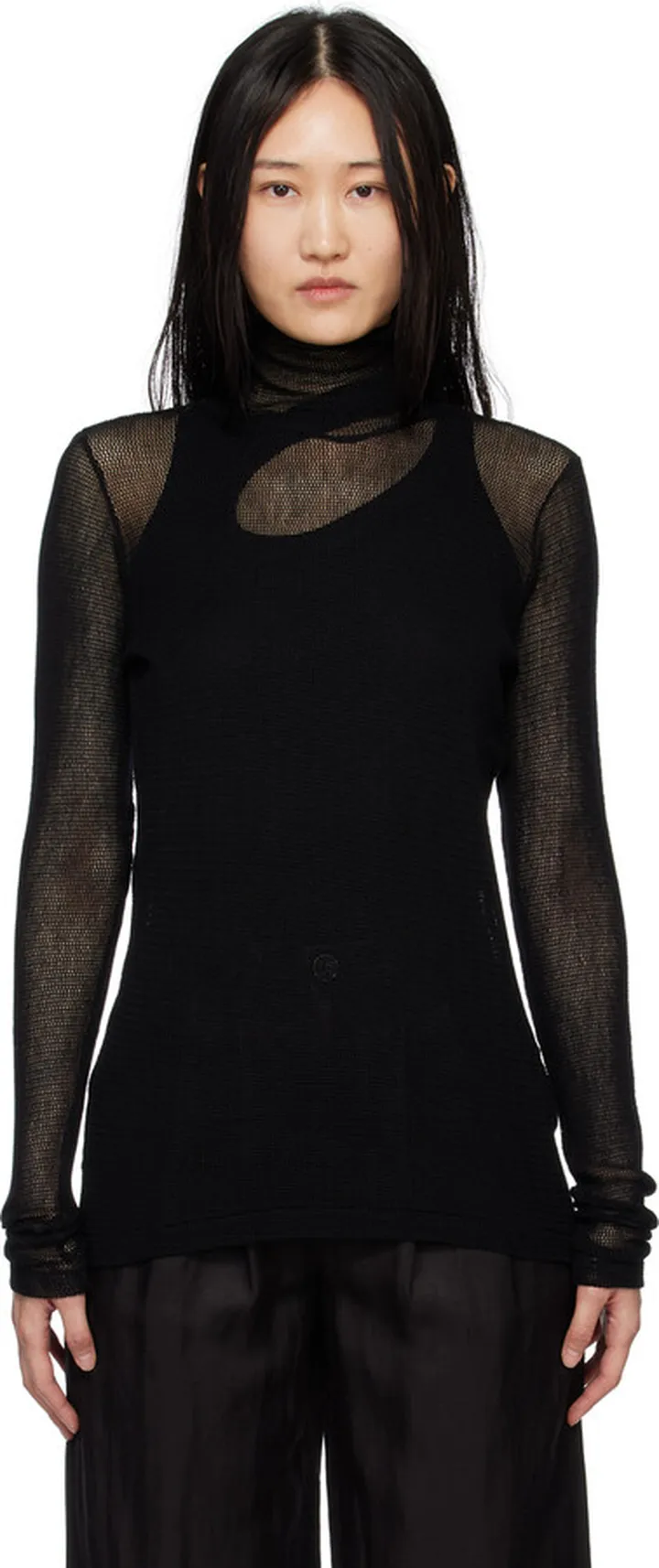 AURALEE Black Raschel Turtleneck