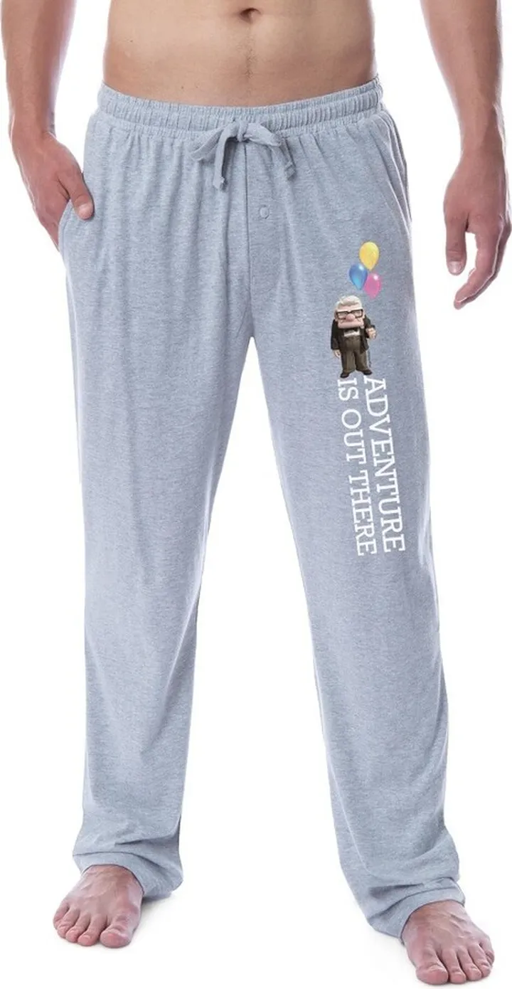 Disney Mens' Up Movie Film Carl Adventure Is Out There Sleep Pajama Pants (L) Grey