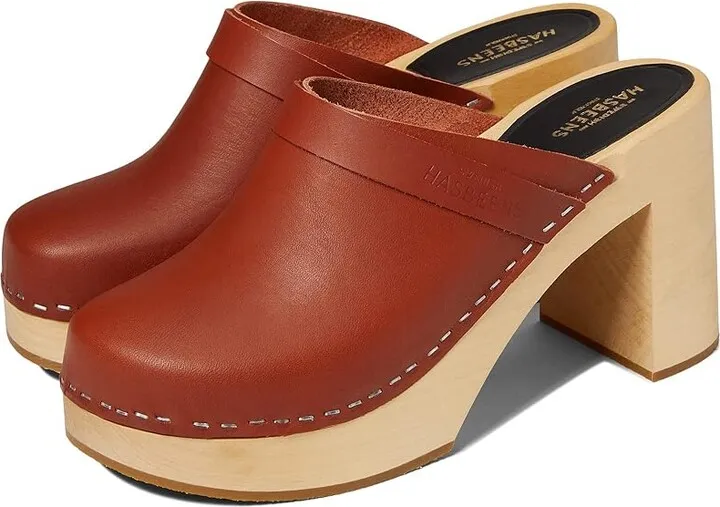 Swedish Hasbeens Husband Sky High (Cognac) Women's Clog Shoes