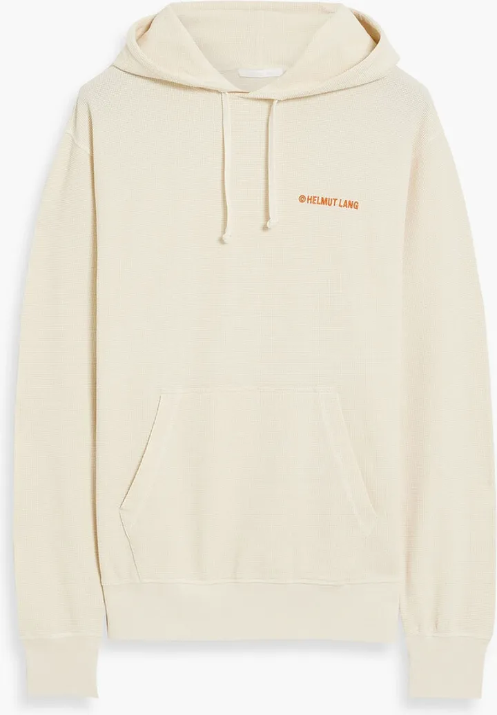 Embroidered waffle-knit cotton-blend hoodie