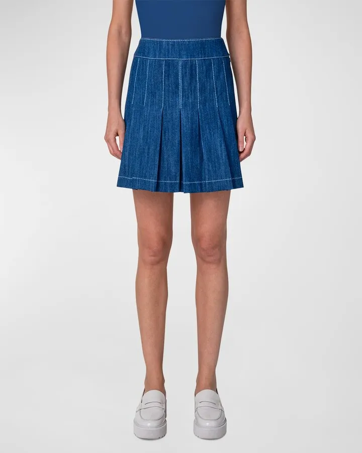 Pleated Denim Mini Skirt