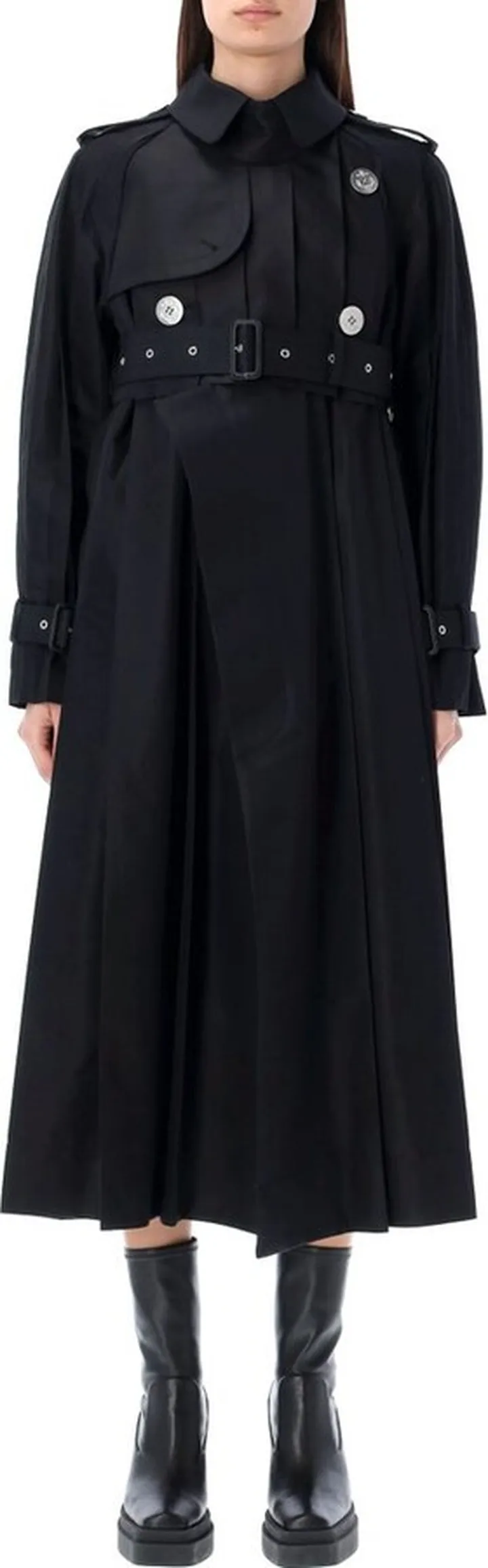 Sacai Belted Waist Pleated Trench Coat
